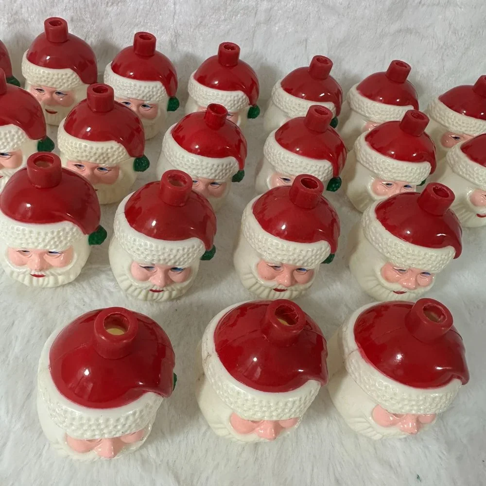 Vintage Santa Head Blow Mold String Light Covers Set Of 20 Rare Christmas! 🎅
